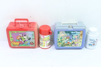 2 Vintage Plastic Lunchboxes Goof Troop & Tiny Toon Adventures With 2 Thermos