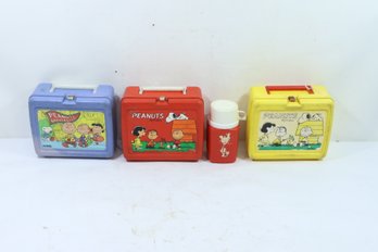 3 Vintage Plastic Lunchboxes The Peanuts With 1 Thermos