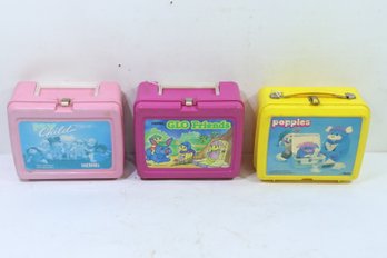 3 Vintage Plastic Lunchboxes My Child, Glo Friends & Popples