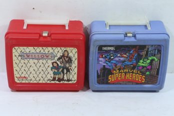 2 Vintage Plastic Lunchboxes Willow & Marvel Super Heroes