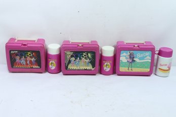 3 Vintage Plastic Lunchboxes Trockers & Barbie With 3 Thermos