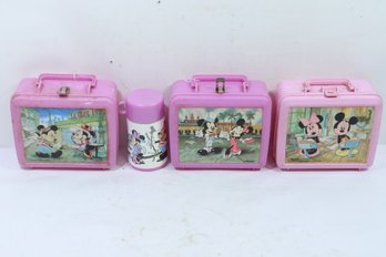 3 Vintage Plastic Lunchboxes Mickey Mouse & Minnie & 1 Thermos