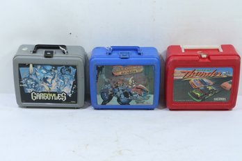 3 Vintage Aladdin Plastic Lunchboxes Gargoyles, Biker Mice & Days Of Thunder