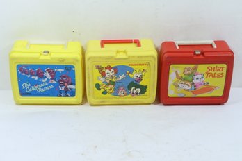 3 Vintage Plastic Lunchboxes California Raisons, Bozostuffs & Shirt Tales