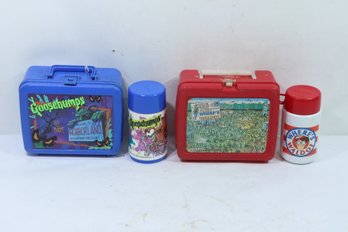 2  Vintage Plastic Lunchboxes Goosebumps & Wheres Waldo & 2 Thermos