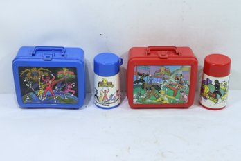 2 Vintage Power Rangers Aladdin Plastic Lunchbox's & 2 Thermos