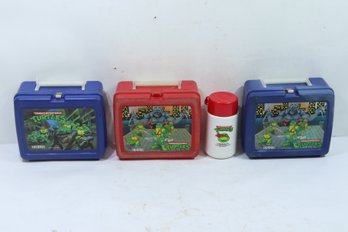 3 Vintage Teenage Mutant Ninja Turtles  Aladdin Plastic Lunchbox's & 1 Thermos