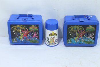 2 Vintage Power Rangers Aladdin Plastic Lunchbox's & 1 Thermos