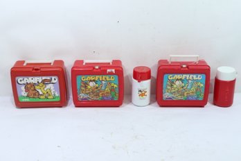 3 Vintage Garfield Aladdin Plastic Lunchbox's & 2 Thermos