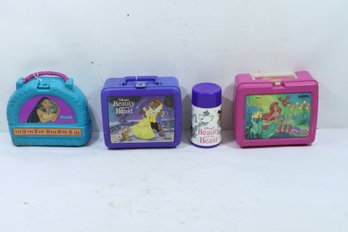 3 Vintage Plastic Disney Lunchbox's Little Mermaid, Beauty & The Beast & Pocahontas