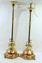 2 Nautical Senses Copper & Brass Ship Hanging Lights 34' Tall