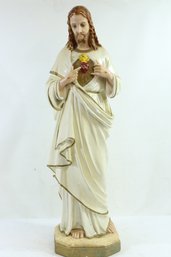 Large Chal-Ware Statue Of Sacred Heart Of Jesus 35' Tall