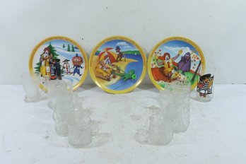 Group Of McDonalds Glasses And Plastic Plates