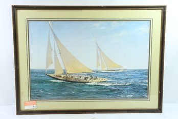 Vintage Framed Print Of Boats 37' X 27'