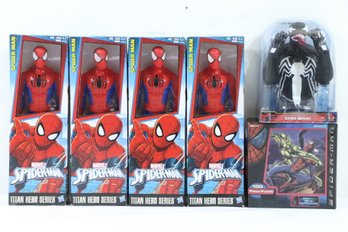 Group Of Vintage Spiderman Toys Includes 4 Titan Heroes Series Figures & More