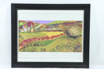 Vintage Hand Signed Print Of A Farm 9' X 19'