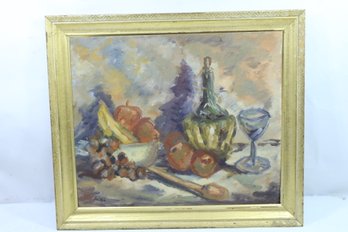 Signed J.M.C Vigue Oil Painting On Board Still Life