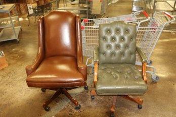 Pair Of Leather Rolling Office Chairs