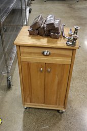 Small Wood Rolling Cabinet, And Misc.