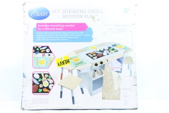 Svan Hibachi Grill Wooden Kids Playset W/ Stools, Table Settings And Over 25 Toy Food Pieces