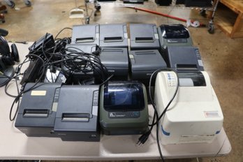 Large Group Of Label Printers Epson TM-T88V & Others With Power Supplies