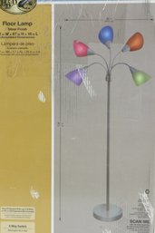 NEW 67 In. Silver 5-Arm Floor Lamp With Multi Color Shade