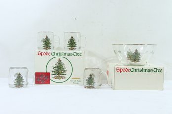 Vintage Spode Christmas Tree Bowl & Set Of 4 Mugs In Original Boxes