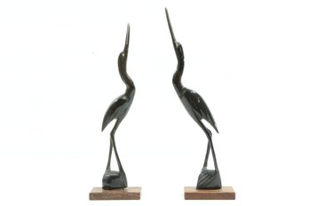 Pair Of Vintage Hand Carved Cranes Made In India