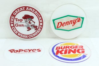 Group Of 4 Plastic 8' Signs Burger King, Popeyes, Dennys, Top Gun