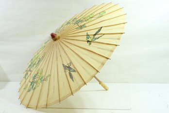 Vintage Oriental Paper Umbrella With Birds