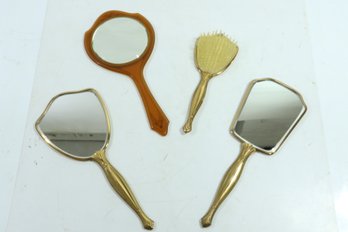 Group Of Vintage Vanity Mirrors And Brush One Has Bakelite Handle