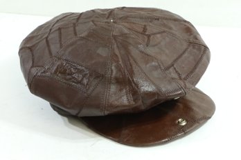 Vintage Union Made Brown Leather Newsboy Cabby Hat Mens Size Small