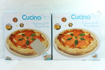 2 CucinaPro Pizza Stone For Oven, Grill, BBQ- Round Pizza Baking Stone- XL 16.5'