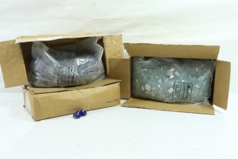 3 10 Pound Boxes Of 1/2' Firepit Glass 2 Cobalt Blue And 1 Green New