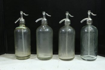 4 Vintage Etched Clear Glass Seltzer Bottles