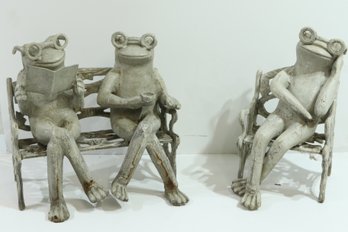 Pair Of Vintage Cast Iron Frogs On Bench & Chair Hard To Find