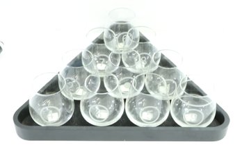Fifth Avenue Crystal Pool Ball Etched Set Of 11 Stemless Wine/Bar Glasses