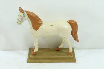 Vintage Cast Metal Horse On Stand Painted