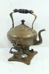Antique Tilting Copper Tea Kettle On Stand 1800s