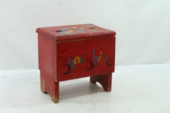 Small Vintage Shoe Shine Cabinet Foot Stool With Contents