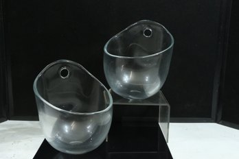 Pair Of Vintage Krosno Poland Hand Blown Glass Bowls