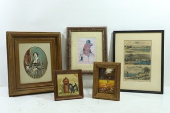Group Of Small Vintage/Antique Framed Art Pieces See Photos For Details
