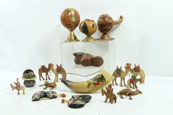 Group Of Vintage Wood Tourist Items From Chile & Other Places