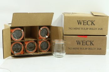3 Boxes Of Weck Glass Storage Jars Includes 762 Mini Tulip Jelly 18 Jars Total