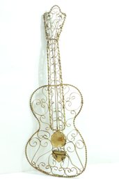 Guitar Shaped Wall Decor Gold Color Vintage Spanish Wrought Iron Wire 1960's