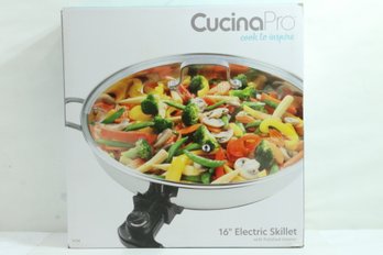 16' Electric Skillet Cucina Pro - 18/10 Stainless Steel & Tempered Glass Lid New