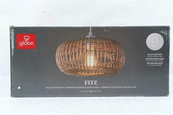 Globe Electric 1-Light White Plug-In Or Hardwired Shaded Pendant Lighting With Rattan Shade