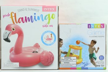 Pair Of Intex Pool Items Includes Pink Flaming Float And Floating Hoops New