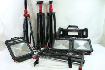 Group Of Husky LED Work Lights And Stands