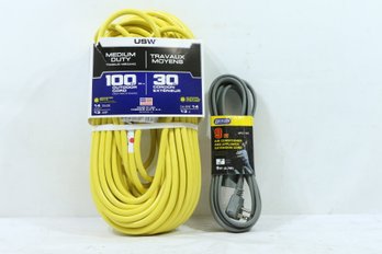 U.S. Wire 73100 100 Ft. Three Conductor Yellow Temp-Flex Lighted Plug Cord, 14/3 & AC Plug